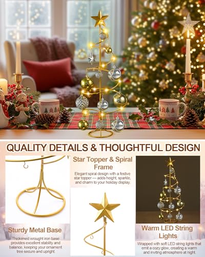 Marsui 22インチ スパイラルクリスマスツリーオーナメントディスプレイスタンド 20個のハンガーフック クリスマスボール つまらないものや装飾用 錬鉄製 卓上オーナメントホルダー (ゴールド) [2]