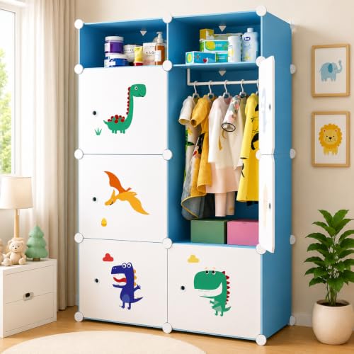 Image of 6 Door Plastic Wardrobe for Kids - Cupboard for Clothes Storage Rack, Almirah for Clothes, Baby Collapsible Wardrobe, Multi-Purpose Kids Storage Organizer for Books,Toy