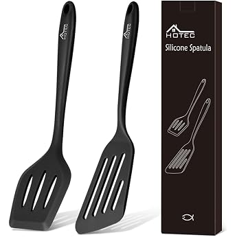 Hotec Silicone Spatula Set with Slots, Kitchen Utensils for Baking, Cooking, Heat Resistant, Non-Stick, Strong Stainless Stee