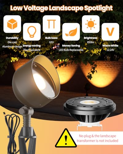 Cheopha PAR36 Low Voltage Spot Light Die-Cast Aluminum, with Replaceable 10W PAR36 LED Bulb 2700K, Adjustable Low Voltage Outdoor Spotlight, IP65 Waterproof Outdoor Spotlight for Yard, 1-Pack - Thumbnail 2
