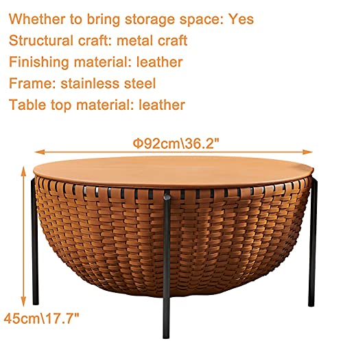 Runder Couchtisch aus Leder mit Metallbeinen, minimalistischer niedriger Tisch, Zuhause, Wohnzimmer, Teetisch, Beistelltisch, Beistelltisch, Möbel – Bild 4