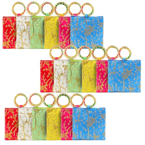 Image of Women Potli Bags Pack of 18 | Gifting Potli with Zip & Bangle Handle | Traditional Shagun Return Gifts Potli for Mehandi, Haldi, Baby Shower, Wedding, Sangeet (Embroidered)