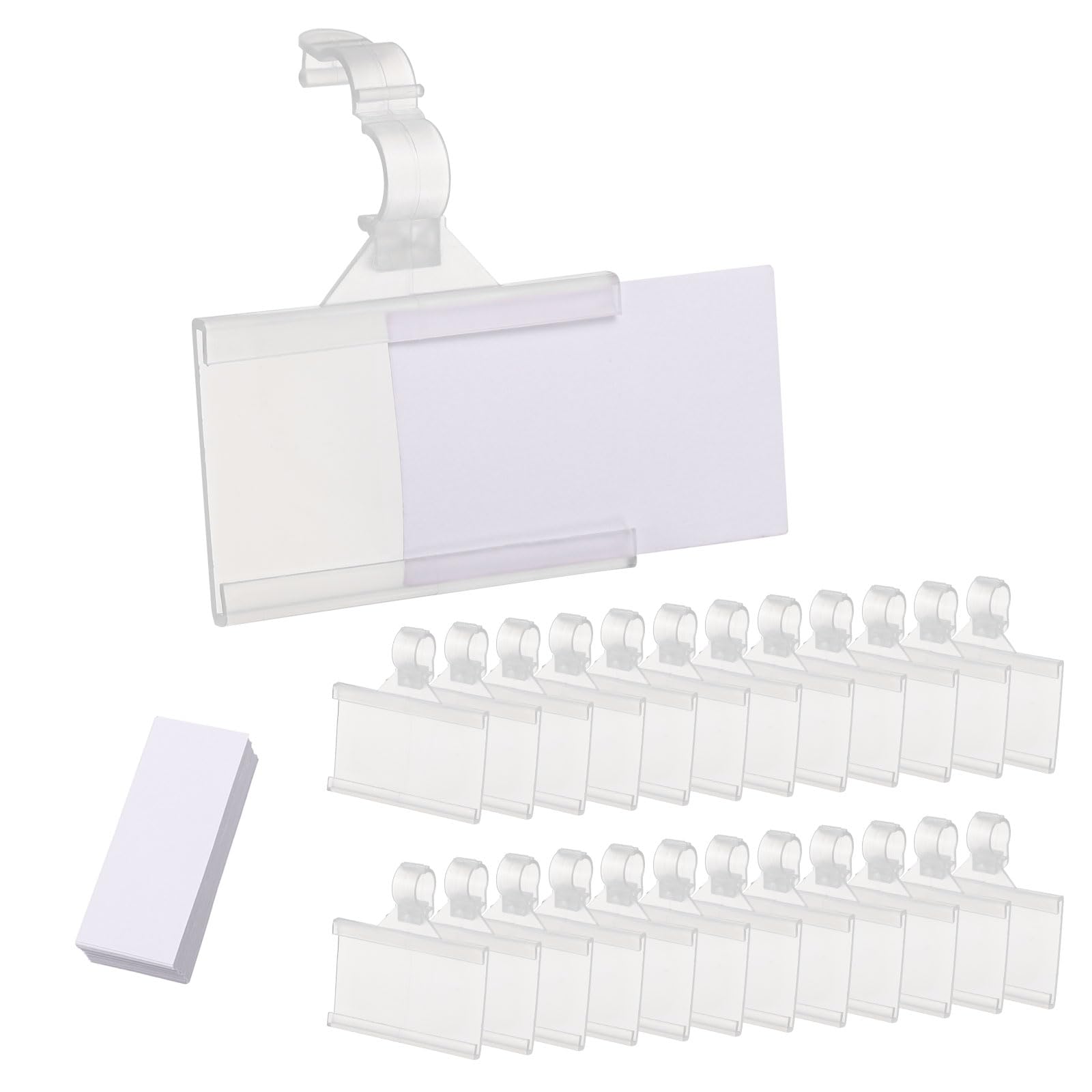 QUARKZMAN 100pz Filo Scaffale Etichette Supporto Etichette Carte 2 x 1.4" Etichette Riutilizzabili Cestino Etichette Supporti Chiusura Automatica per Dispensa Supermercato Trasparente