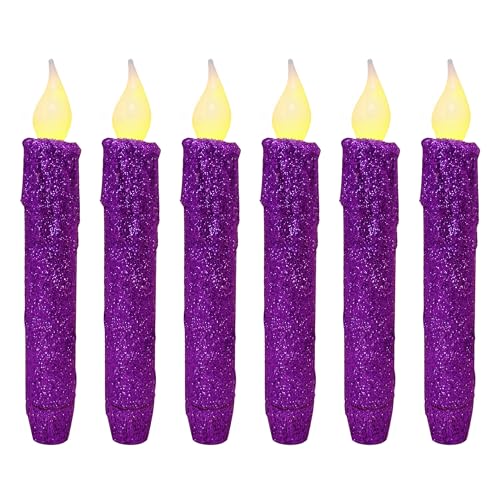 Bougies sans flamme vacillantes de Noël et Halloween à LED mauve avec minuterie