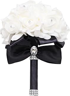 Wedding Bouquets for Brides or Bridesmaid, Crystals Silk Rose Bride Bridesmaid Hand Holding Bouquet White Artificial Flowers for Home Party Wedding Decoration