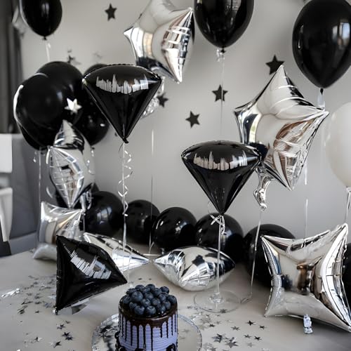 Image of Black Foil Diamond Balloons 4 Pcs, Diamond Balloons for Wedding Decor