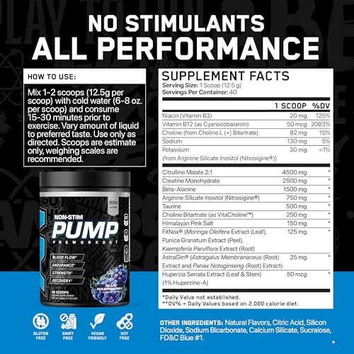 Image of All Black Everything Non Stim Pre-Workout | Preworkout Energy Drink Mix | Caffeine Free | Creatine, Beta Alanine & Citrulline | Energy Supplement for Men & Women | Blue Razz | 40 Servings