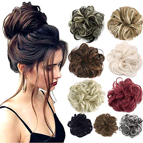 Lelinta 2pcs Hair Bun Extensions Wavy Curly Messy Donut Chignons Hair Piece Wig Hairpiece
