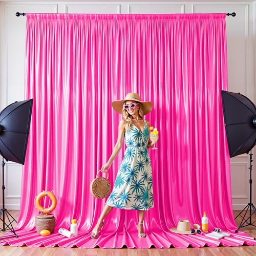 Hot Pink Satin Backdrop Curtains 2 Panels - Glitter Photo Drapes for Baby Shower, 10x10FT Shimmer Back Drop Cloth, Wrinkle Free for Birthday Wedding Holiday Celebration Bachelorette Party Decorations by Wish Care - Used condition - Image 4