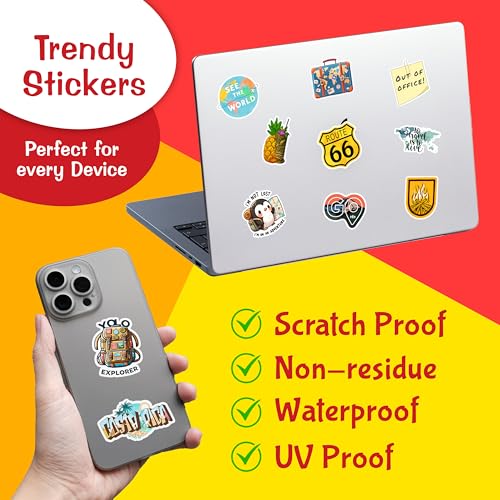 Image of CodersParadise 250+ Travel Stickers Pack - Premium Waterproof Vinyl Self-Adhesive Decals for Laptop, Luggage Bags, Journal, Bike & Scrapbook - Residue-Free Travel-Themed Sticker Set