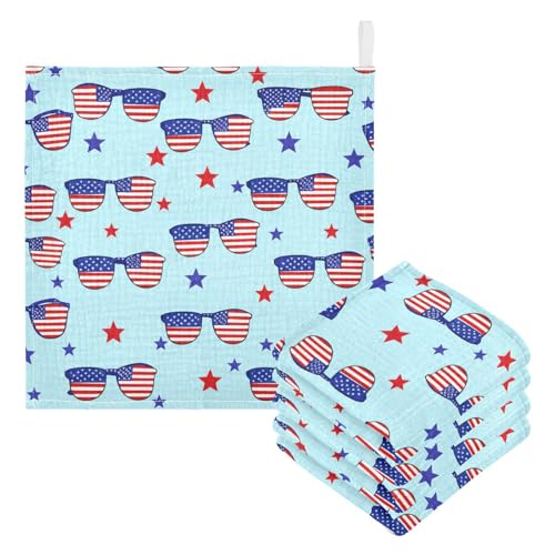Nander 3Pack Baby Muslin Washcloths,Independence Day Soft Face Cloths for Newborn, Absorbent Bath Wash Cloths, Wipes, Burp Rag,Toddlers Essentials Stuff, Baby Registry as Shower
