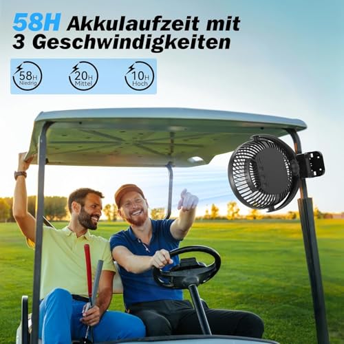Ateroll 10000mAh Clip Ventilator mit Fernbedienung, 20CM 3 Geschwindigkeiten USB Ventilator Akku mit Timer&LED-Lichtern,360° drehbarer batteriebetriebener Tischventilator für Zuhause,Büro und Camping 2