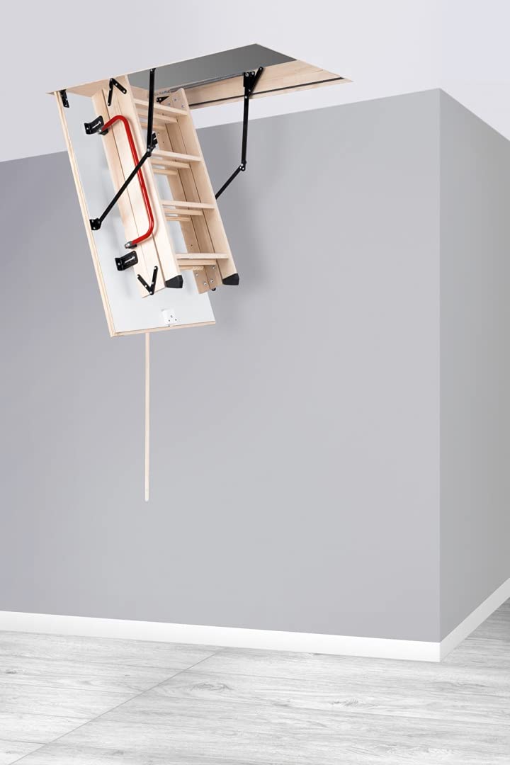 Bodentreppe 110x60 cm Termo PS – Gedämmte Speichertreppe Holz U-Wert 1,22 W/m²K, Dachbodentreppe mit Handlauf & Füßen, Klapptreppe 3-teilig bis 280cm Raumhöhe, 160kg Belastbar