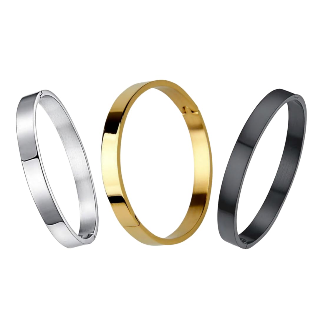 UNISEX STAINLESS STEEL BRACELET 3 color COMBO for men and women | highquality open type hand kaapu/kadaa/bracelet SILVER & MATTE BLACK & GOLDEN COLOR COMBO| Birthday gift for men and women Anniversary Gift (B0CKYV5LXC) Amazon Price History, Amazon Price Tracker