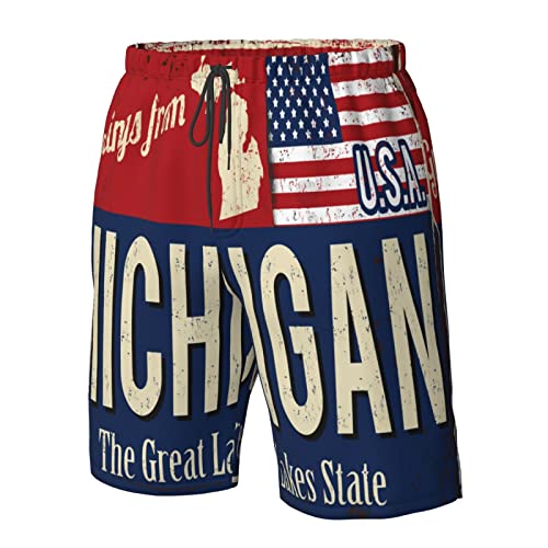Michigan USA State Flag map red Blue Mens Swim Trunks Beach Shorts Summer Sports Running Bathing Suits2