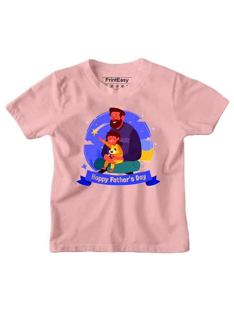 PrintEasy® Happy Father's Day Cotton Round Neck Short Sleeve Unisex Kid T-Shirt for Boys & Girls