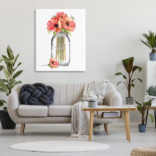 Image of Mason Jar Poppies Floral Still Life, 36 x 48 Inch Canvas Wall Art | Stupell Industries . By Amanda Greenwood . Ready to hang . Ideal for cottage decor . Made in USA