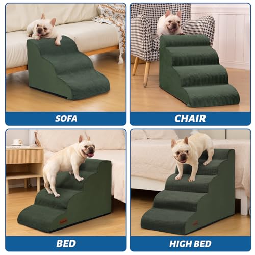 Image of Aodisman Dog Steps for Bed or Couch,4-Step Pet Stairs Ramp for Small Dogs | 17.4 inch H Indoor Non-Slip Dog Stairs Help Senior Dogs,Short-Legged Breeds,Puppies and Cats to Reach Beds and Chairs,Grey,Green