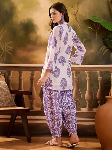 Image of EthnicJunction Women's Linen Floral Print Summer Wear Straight Short Kurti With farshi Salwar Set | Kurta Pant Set | Office wear Kurta Set | farsi salwar suit | raksha bandhan gift dress for women
