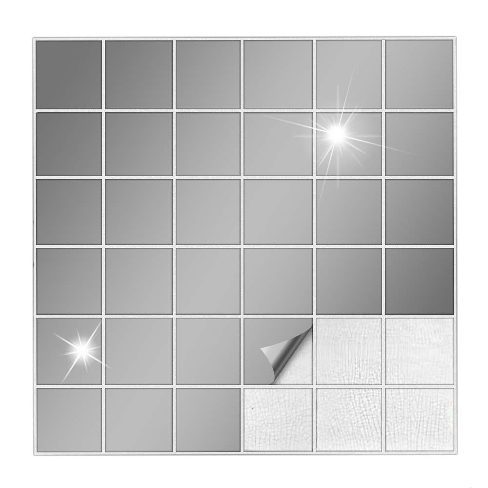 Kiwistar Tile Stickers Silver Grey Glossy 7,5 x 7,5 cm - 1 Pieces - Adhesive Tiles - Tile Pattern - Sticker Tiles - Glue Over The Wall Tiles