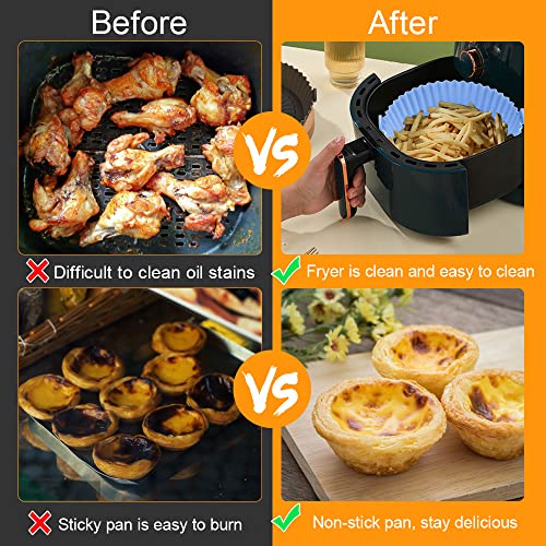 THATSRAD 2 PZS Olla de Silicona para Freidora de Aire 16cm Bandeja Reutilizable y 2 Cepillos Moldes para Airfryer Cesta para Microondas, Horno