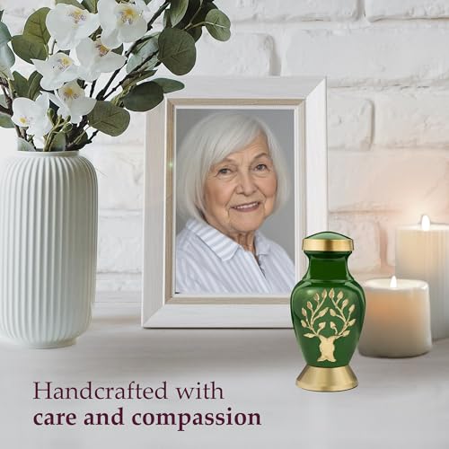 Image of Trupoint Memorials Small Urns for Human Ashes Keepsake, Tree of Life Decorative Mini Cremation Urn for Adult Men and Women, Green