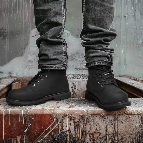 Image of Waterproof Steel Toe Work Boots for Men, EH Rated, Slip Resistant | Mens Safety Toe Work Shoes, ASTM F2413-24, Full-Grain Leather, Oil Resistant, for Construction Industrial Warehouse