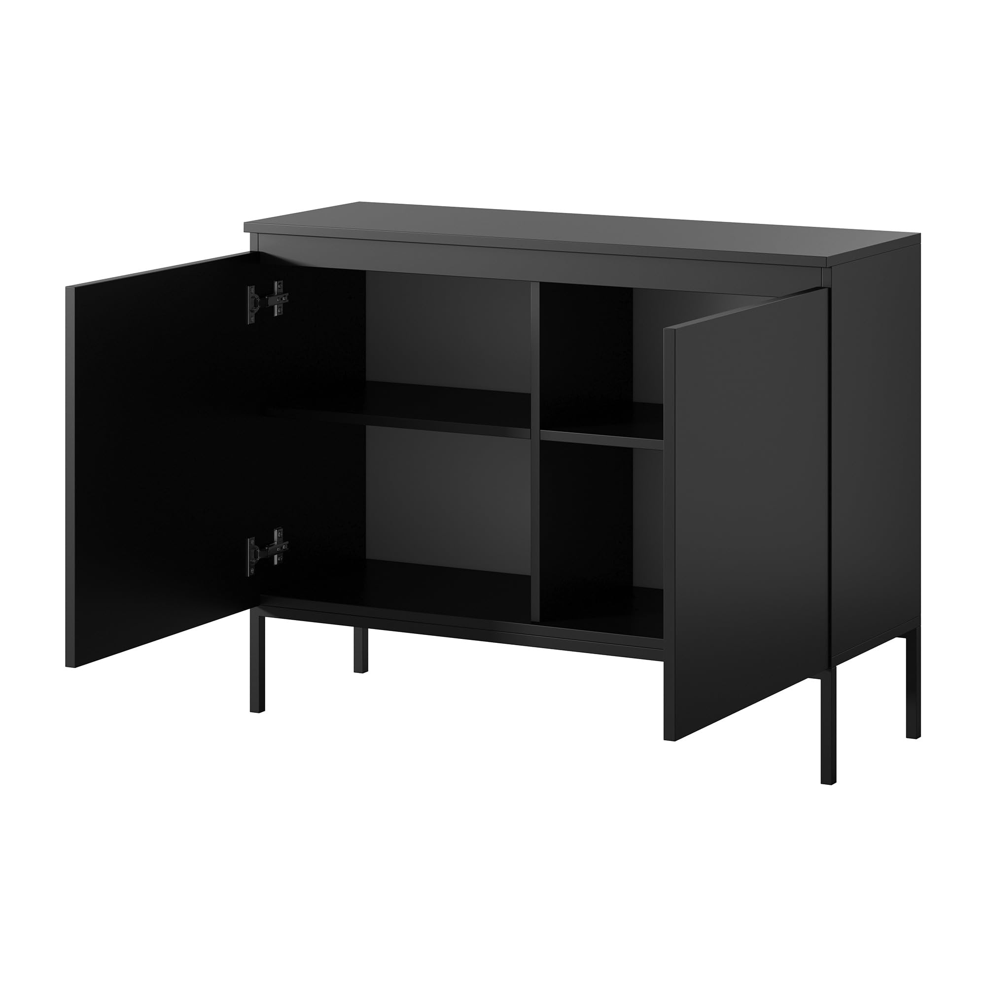 Selsey Kommode Schrank Aufbewahrungsschrank 100 cm 2 Türen 4 Fächer Schwarz Schwarze Beine Bemmi