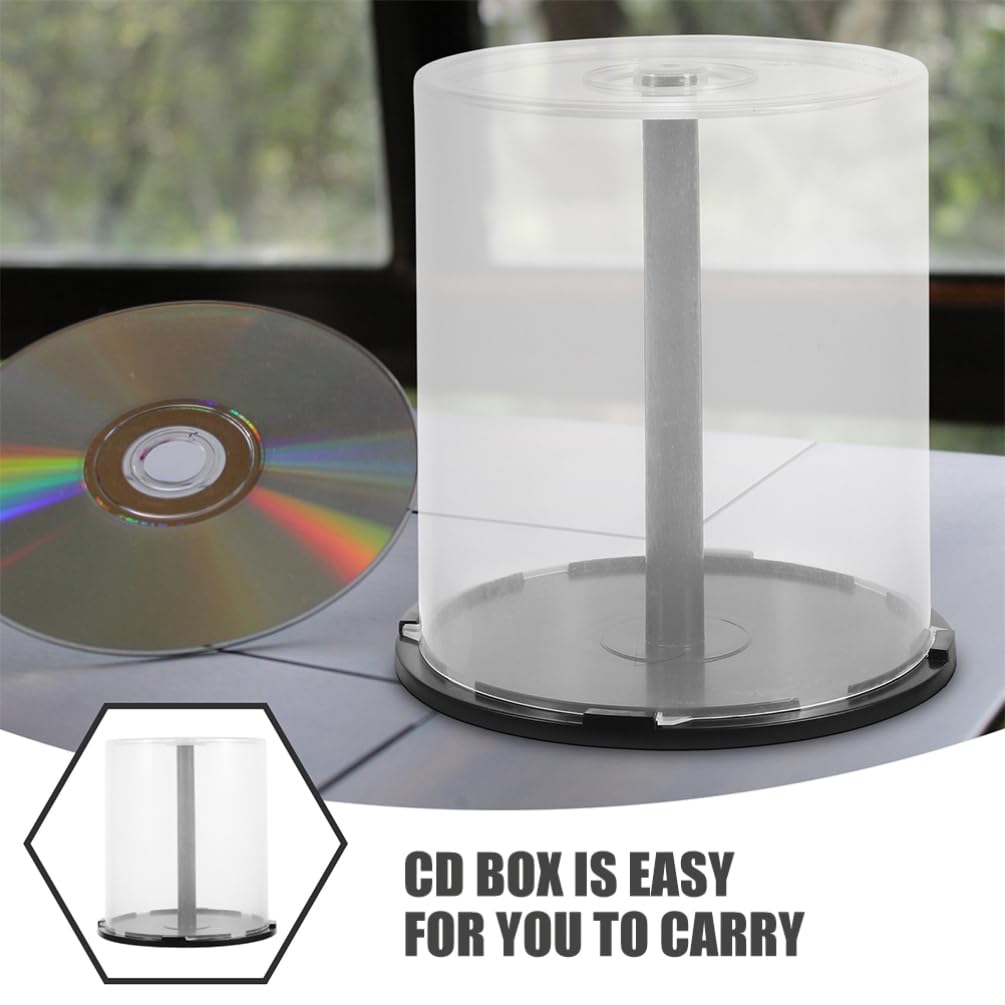 Zerodeko 4 cajas para tartas de CD/DVD, cubos de almacenamiento vacíos para CD o DVD, contenedores de almacenamiento de 100 discos para CD o DVD en cubierta transparente con eje negro