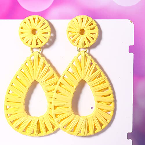 Boho Raffia Earrings Statement Teardrop Earrings Drop Dangle Bohemian Earrings For Women Cute Handmade Earring For Girls(Yellow) #TOP5