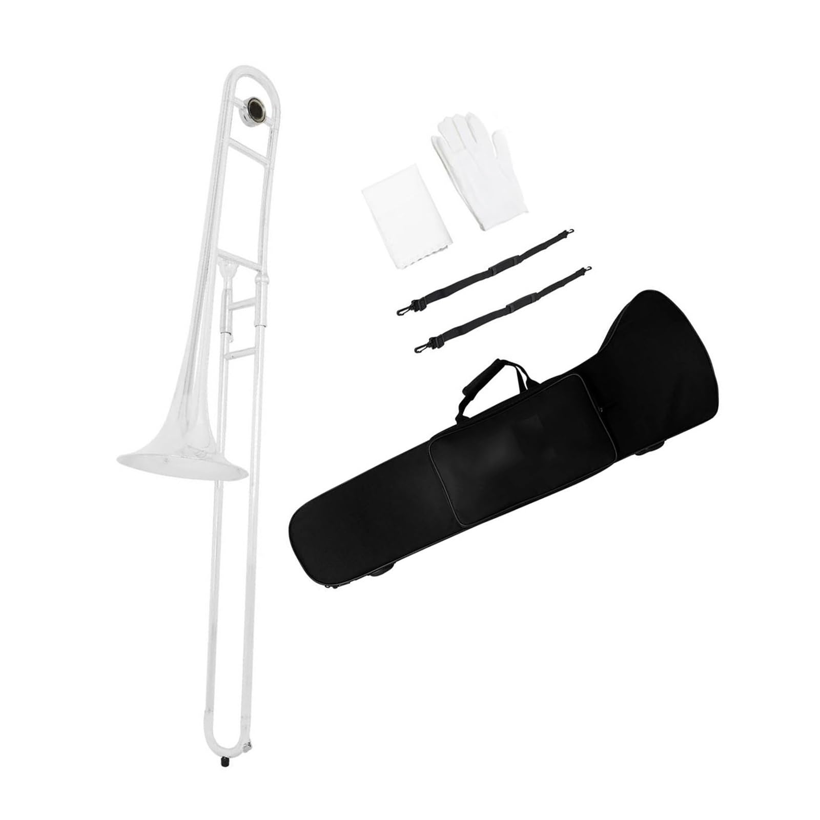 Trombón De Varas Alto En Si Bemol Para Principiantes Instrumento Chapado En Latón Con Juego De Guantes Trombón(Silver)