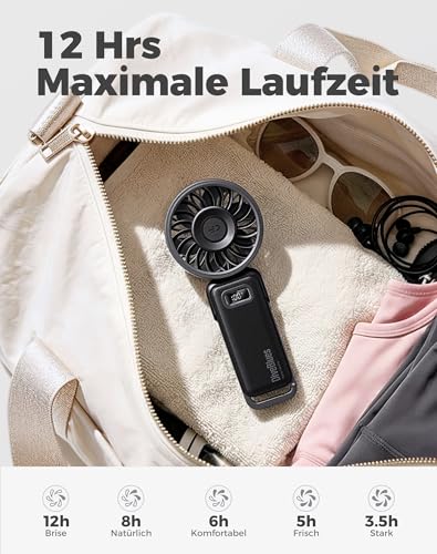 Diveblues - Handventilator Akku Aufladbar - 100 Stunfen Mini Ventilator Leistungsstarker Luftstrom mit Turbo-Technologie, 4 in 1 Tragbarer Ventilator 180° Faltbarer Bis zu 12 Stunden Kühlung 5