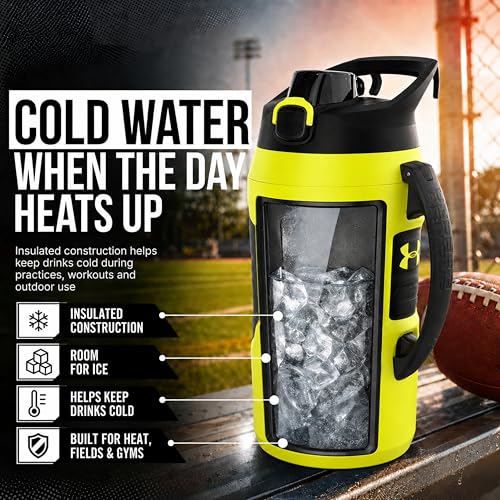 Image of Under Armour Insulated Water Bottle with Handle & Fence Hook, Half Gallon Sports Water Jug, Leak-Resistant & BPA-Free for Baseball, Football & Gym - Hi Vis Yellow /Black, 64oz