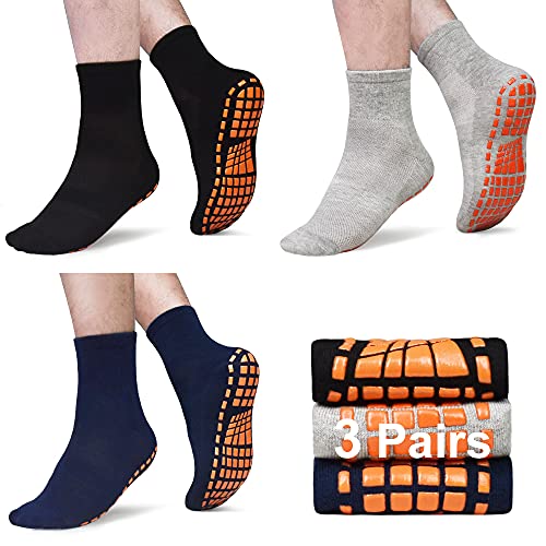 Mens Non Slip Socks For Yoga Pilates Anti Skid Grip Socks For Men 3 Pack Home Slipper Hospital Socks For Adult Elderly #TOP14