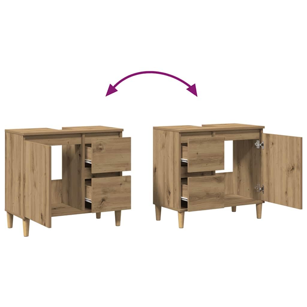 vidaXL Armario Lavabo baño Madera ingeniería Roble Artisan 65x33x60 cm