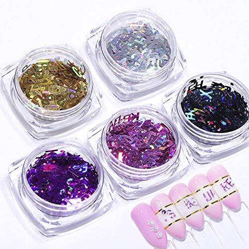 Macute Letter Nail Art Glitter Sequins 3D Laser English Alphabet Nails Supply Confetti 26 Letters Holographic Nail Sticker Flakes Nail Polish Pigments for Nail Art Decorations Manicure Tips Charms