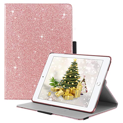 iPad 2017/2018 iPad 9.7 inch Case,BENTOBEN Glitter Sparkle 360 Degree Stand Smart Cover Stylus Holder Auto Wake/Sleep Luxury Faux Leather Protective Case for iPad 9.7 Inch (6th Gen/5th Gen), Rose Gold