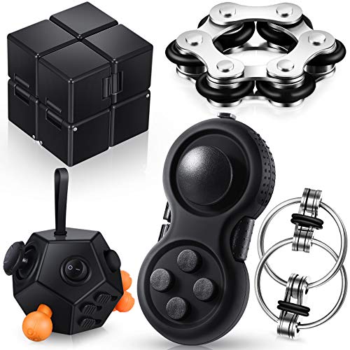 5 Pieces Handheld Mini Fidget Toy Set Includes 12 Side Fidget Toy Cube, Six Roller Chain, Flippy Chain, Cam Fidget Controller Pad and Infinity Cube, Anxiety and Stress Relief Fidget Toy for Autism
