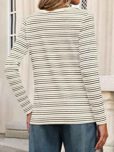 MEROKEETY Women's 2025 Long Sleeve Top Blouse Fall Casual Trendy Colourful Striped Crewneck Loose Shirts4