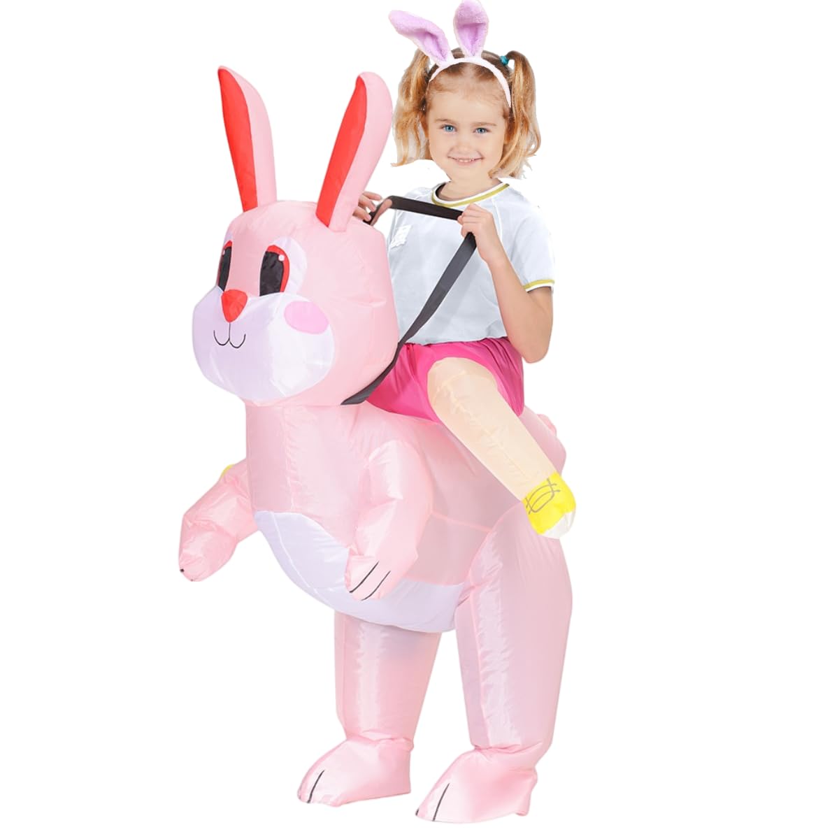 Little Bean Kids Inflatable Pink Rabbit Costume Blow Up Rabbit Costume Funny Riding Easter Party Cosplay Fancy Dress Outfit For Kids (Pink Rabbit, 100-120cm)