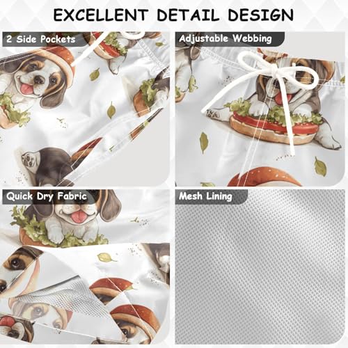 Pigsaly Boys Swim Trunks Hamburger Black Brown Beagle Puppy Dog Boys Board Shorts Swimsuit Swimwear Summer Bathing Suit S3