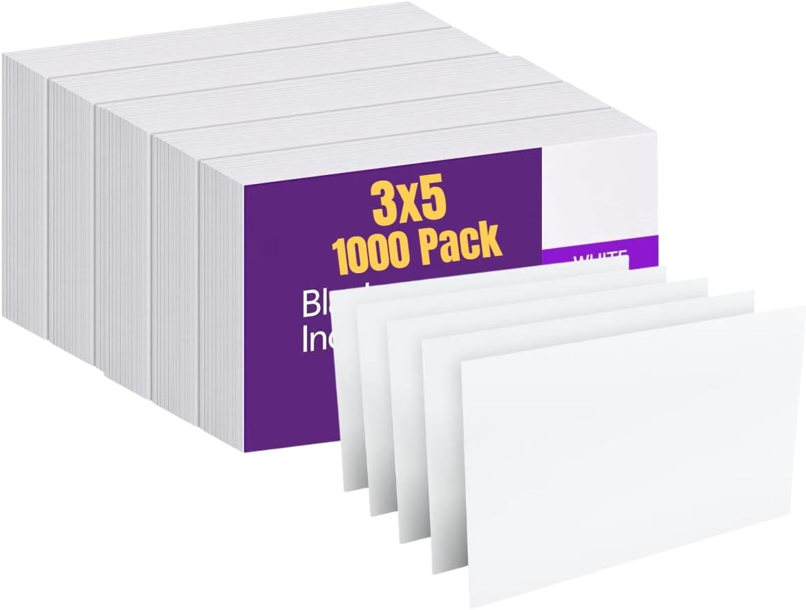 1InTheOffice Blank Index Cards 3x5, Unruled Index Cards