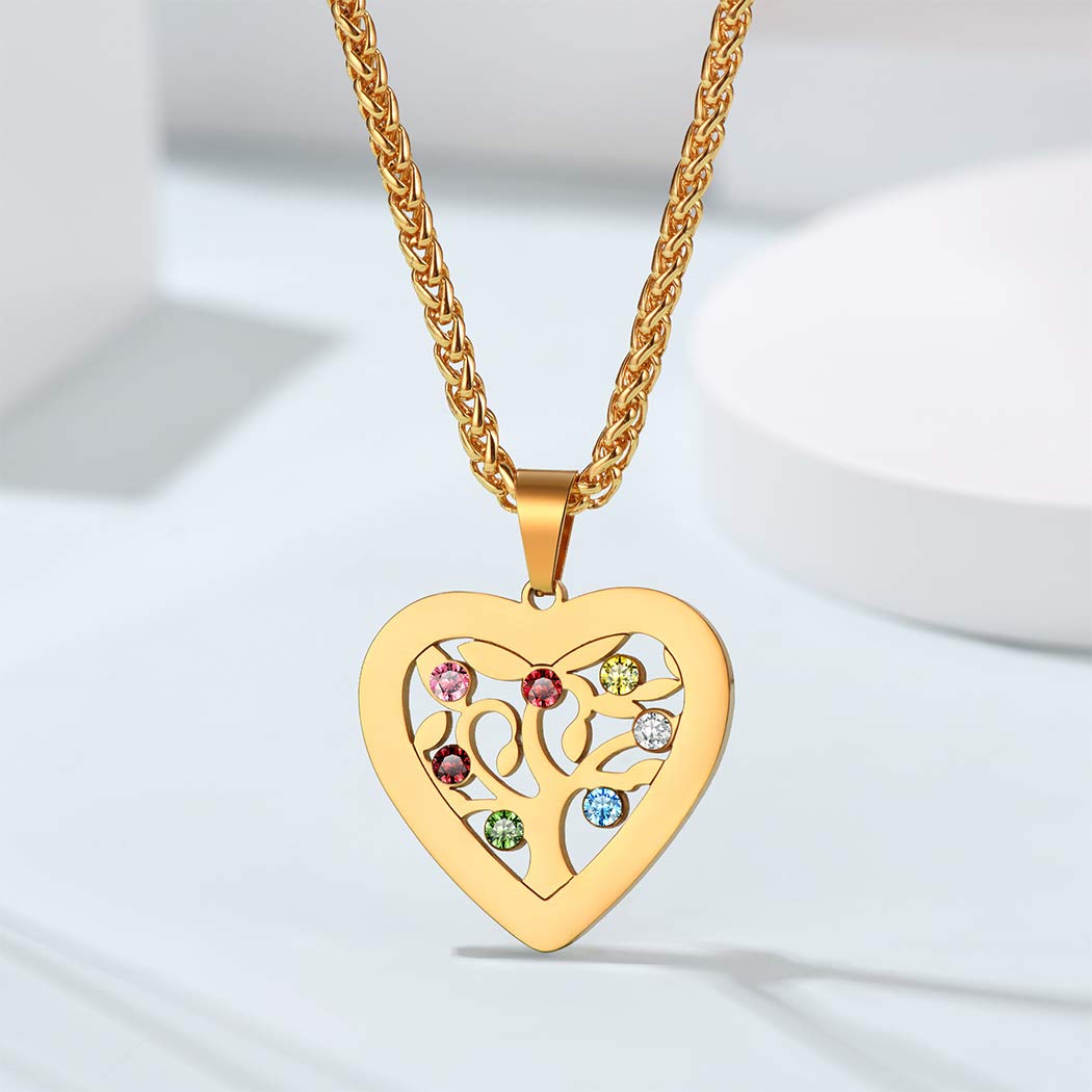 Suplight Collana da Donna con Albero della Vita Cuore Personalizzata con Pietra di Nascita e 2-7 Nomi in Argento Sterling 925/Acciaio Inossidabile Confezione Regalo Per Donna e Ragazza