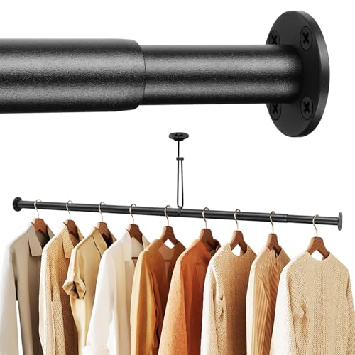 BaiNong Adjustable Closet Rods for Hanging Clothes 134 to 160 inch Black Heavy Duty clothes rod for closet, Laundry, Bathroom, RV Closet Organization and Storage(Extra long)