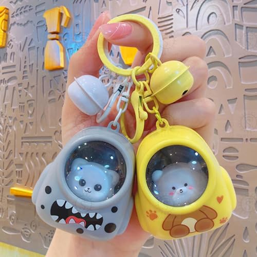Image of SHAKTISM Cute LED Glowing Animal Keychain for Kids, PVC Cat Astronaut Light Keychain with Bell, Mini Night Glow Bag Decorative for School Bags, Backpack, Gifts for Girls Boys (Random Design) 2Pc