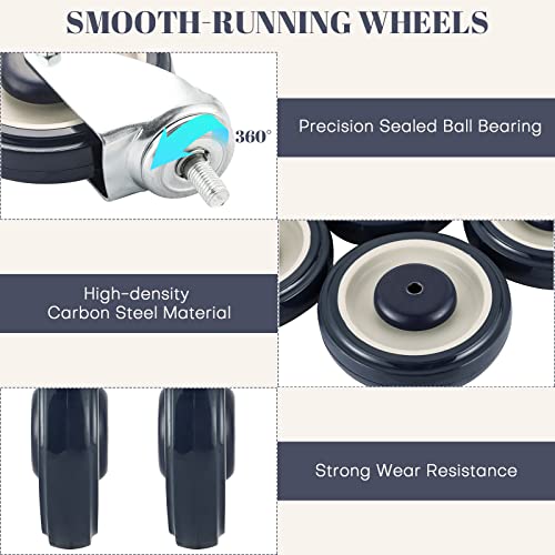 Myfully 5" Shopping Cart Caster Wheel Replacement Wheels Kit, Polyurethane Stepped And Full Tread Face Caster Wheels With Hardware, Tpu Silent Supermarket Wheels For Supermarket, 4 Pack (Blue) #TOP3