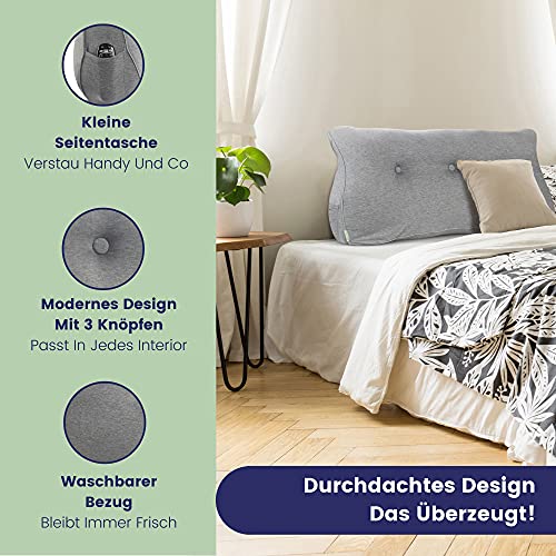Bequemes Rückenkissen Baumwoll-Optik 90cm, Oeko-TEX, Modernes Keilkissen Bett, Mittelharter Polsterung - Perfekt als Lesekissen, Wandkissen, Rückenlehne - Premium Bett Kopfteil, Gepolstert DYNMC YOU - Image 5