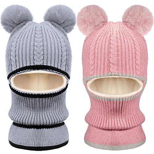 2 Pieces Kids Hood Scarf Kids Knit Hat Winter Thick Earflap Skull Caps