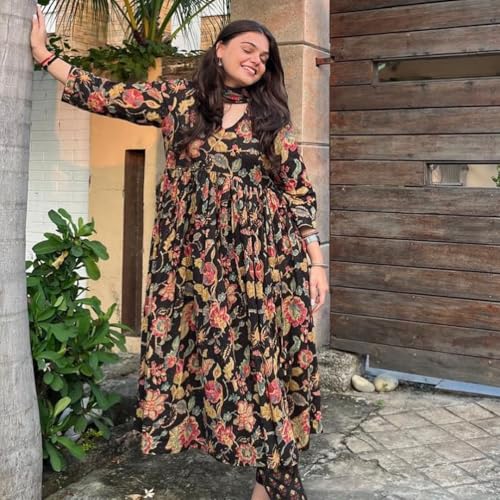 Image of GoSriKi Women's Rayon Viscose Anarkali Printed Kurta with Palazzo & Dupatta