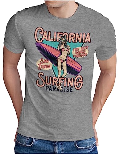 T-shirt California homme gris mélangé pour un style beach surfer décontracté